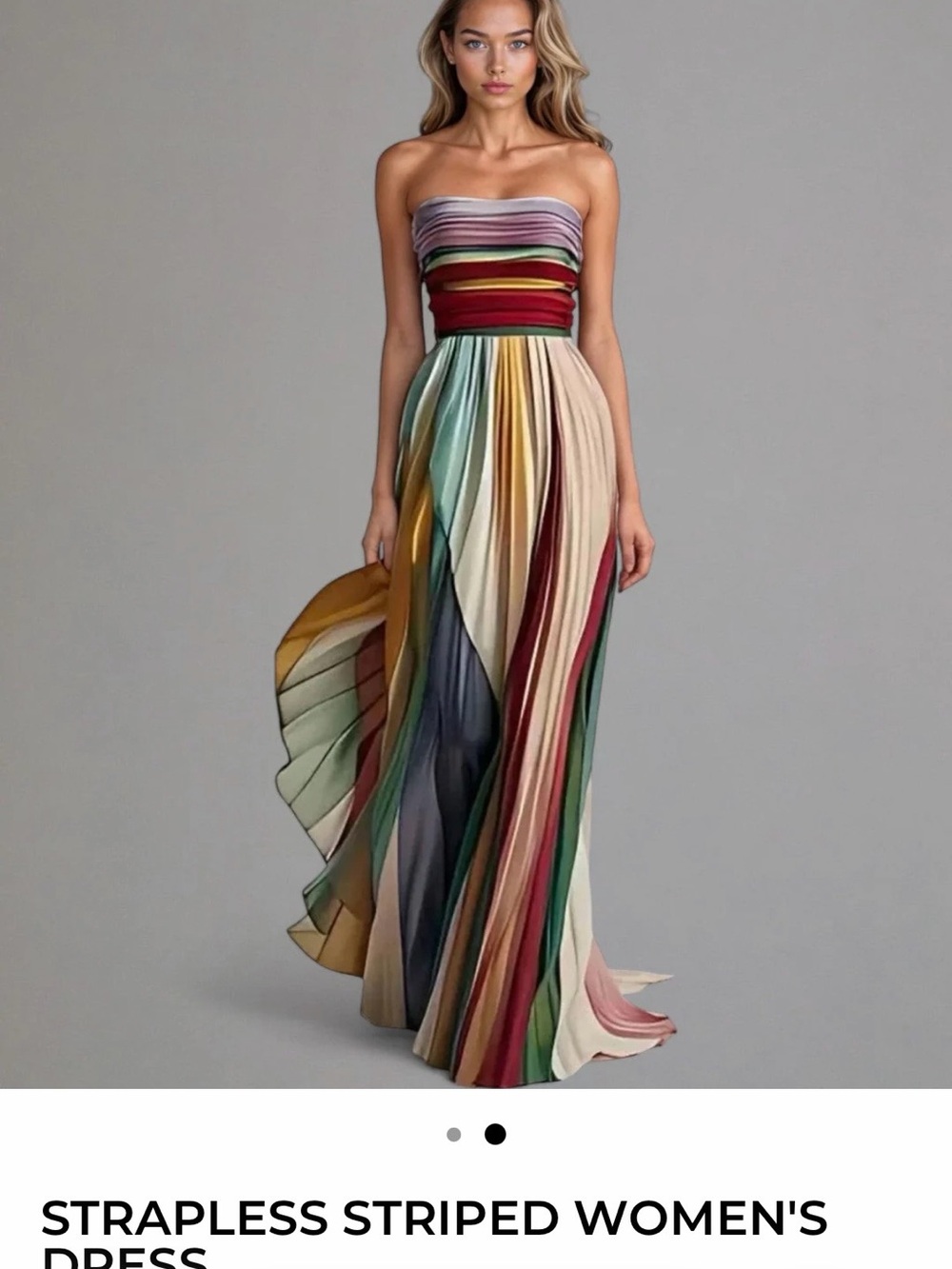 Strapless Multicolor Pleated Maxi Dress